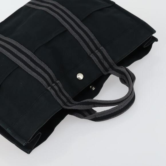 HERMES Fourre Tout MM Hand Bag Canvas 2 Set Black Auth 157188